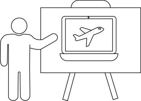 Figure presents an easel display of a laptop showing an airplane image vector