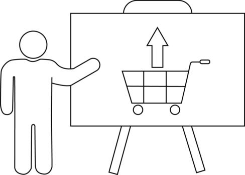 Presentation showing shopping cart with an upward arrow figure pointing vector