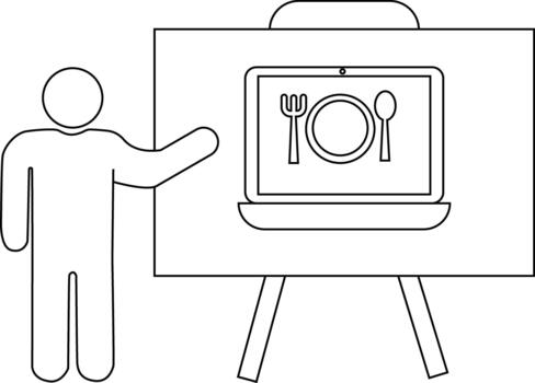 hombre regalos ordenador portátil mostrando plato tenedor cuchara en caballete vector