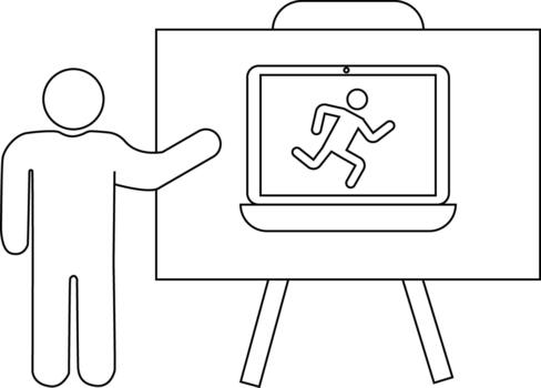 Presentation of running person on a laptop shown on an easel by a presenter vector