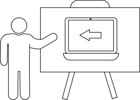 A figure points to a laptop with a left arrow displayed on a presentation board vector