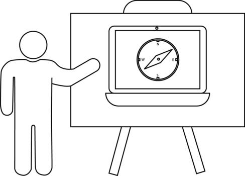 Presentation depicts a screen compass on a stand with a figure pointing to it vector
