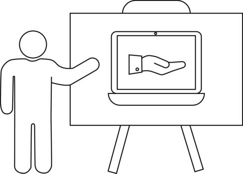 Figure presenting a board with a laptop displaying a hand graphic vector