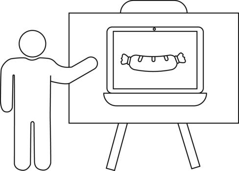 presentación de un salchicha en un ordenador portátil presentado por un persona conjunto en un caballete vector