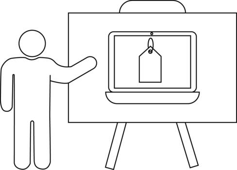 un palo figura regalos un pizarron mostrando un ordenador portátil con un etiqueta en sus pantalla vector