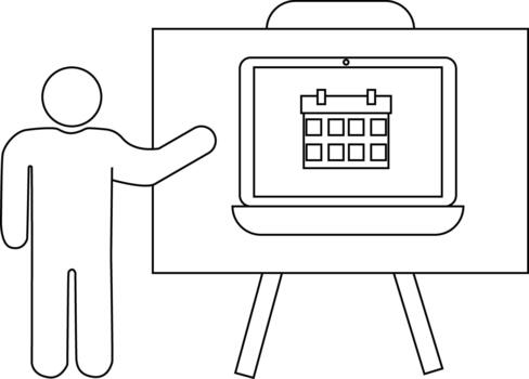 Figure presenting a calendar displayed on a laptop mounted on an easel vector