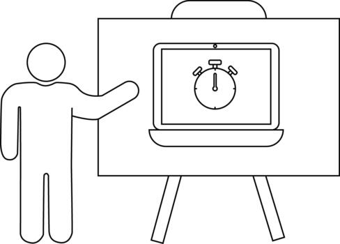 Presentation Person presents laptop with timer on a stand vector