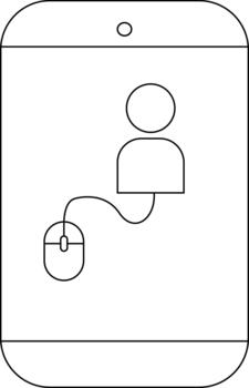 icono de un dispositivo con un humano figura conectado a un ratón por un cable vector