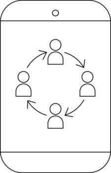 Four simple figures are arranged in a circle with arrows on a phone vector