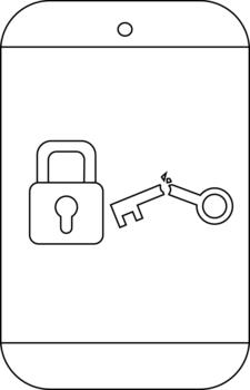 A stylized image of a smartphone displaying a padlock and a broken key on its screen vector
