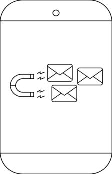 Phone display magnet attracting three envelopes Simple outline style vector