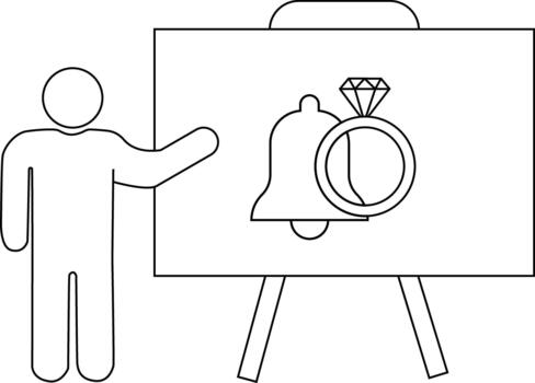 un figura soportes siguiente a un caballete mostrando un notificación campana icono con un diamante anillo vector