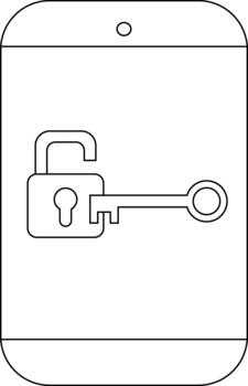 Unlocked phone icon showing a key inserted in a padlock against a white background vector