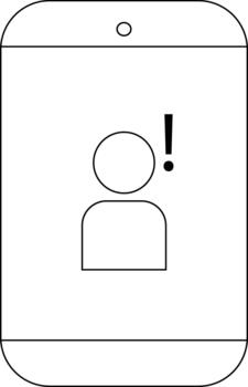 Phone displaying a user icon with an exclamation mark indicating an issue vector