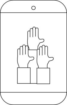 un teléfono pantalla muestra Tres manos elevado en qué mira me gusta un digital encuesta o votación proceso vector