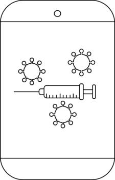 Mobile device screen displays syringe 3 virus icons in a simple lineart style vector