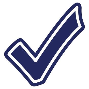Dark blue check mark icon with white border on a clean white background offering a symbol of validation and approval vector