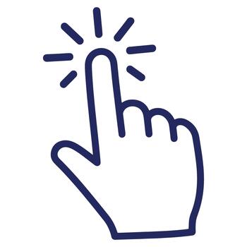 Pointing finger with touch gesture symbol conveying selection and navigation on digital interfaces and devices with shining touch effect vector