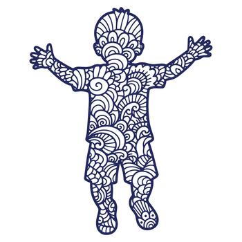 Whimsical boy silhouette filled with intricate doodle art patterns perfect for creative projects and designs that need a touch of imagination vector
