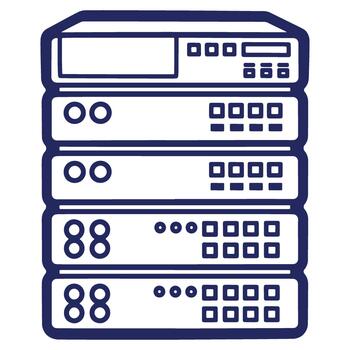 Network server stack with multiple devices and indicators in a simple line drawing style on a white background representing information technology vector