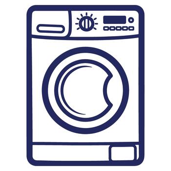Washing Machine Illustration in Dark Blue Outline for Laundry and Cleaning Related Projects with Program Display vector