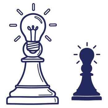 Strategic Innovation Ideas Depicted with Chess Pawn and Lightbulb Combination Conceptual Illustration Metaphor for Intellectual Game vector