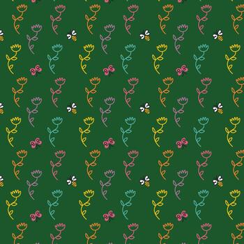 verde antecedentes de flores con abejas y mariposas modelo vector