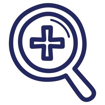 Magnifying glass with a plus sign inside a symbol of zoom in and increase with navy color vector