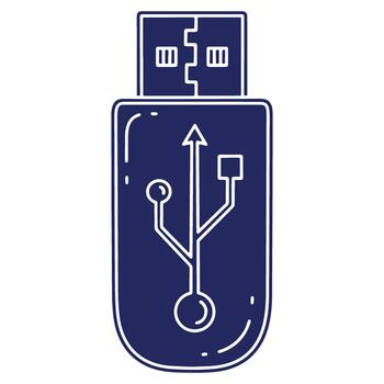 Stylized Universal Serial Bus Drive Illustration in Blue and White Digital Data Storage Device Flat Design vector