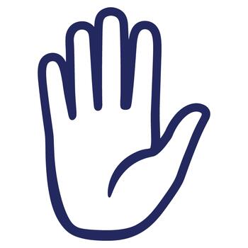 Simple Hand Outline Illustration in Dark Blue Color with Open Palm Gesture Symbolizing Stop or Greeting isolated on white vector