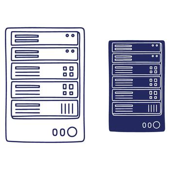 Server room infrastructure showing two rack servers for data processing and network operations in a datacenter environment vector
