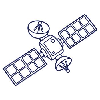 Doodle art of a satellite orbiting the earth providing communication and data transmission for global connectivity and technological advancement vector
