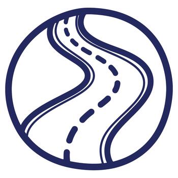 Road Trip Icon with Dashed Lines and Blue Circle representing Adventure and Travel Experiences ahead on the Journey vector