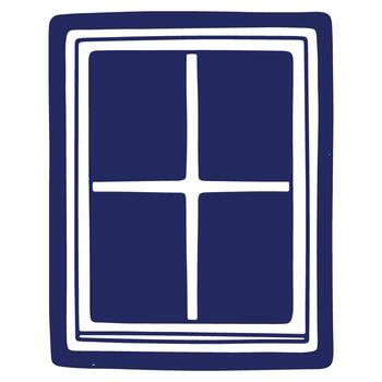 Illustration of a framed window with a minimalist design and a dark blue background symbolizing home and simplicity vector