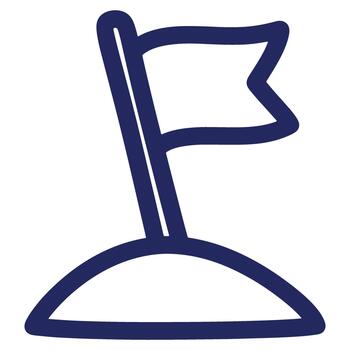 Blue Line Drawing of Flag on Hill Representing Goal Achievement and Progress with Symbolic Meaning and Clean Simplicity vector