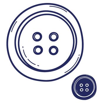 Doodle style illustration of round shaped sewing button with four holes and an outline on plain white background vector