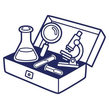 Science Kit Outline with Microscope Test Tubes and Magnifying Glass for Educational Purposes and Laboratory Research and Experimentation vector