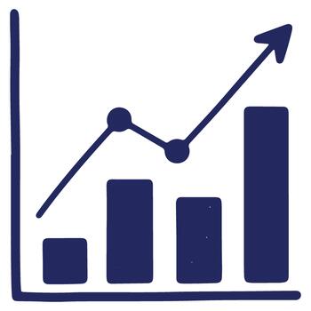 estilizado bar grafico con hacia arriba tendencias línea demostración financiero crecimiento y negocio Progreso en sencillo azul color vector