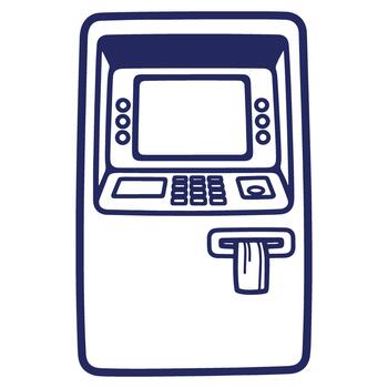 Blue Outline of an Automated Teller Machine for Banking and Financial Transactions with Card Slot and Keypad vector