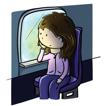 ragazza seduta nel auto guardare su finestra cartone animato illustrazione png