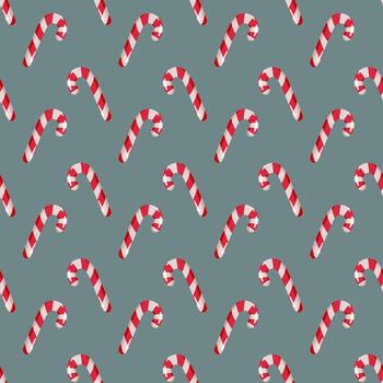 Seamless pattern with red and white candy canes on a gray background. Festive Christmas texture for wrapping paper, holiday decorations, textile prints, and seasonal design projects vector