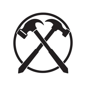 Angular Modern Crossed Hammer Logo Showing Industrial Precision and Power vector