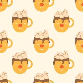 Seamless pattern with cocoa and marshmallow. illustration vector