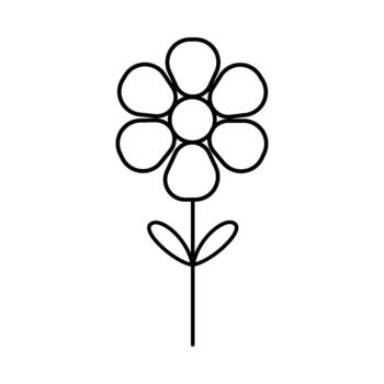 Simple outline of a daisy-like flower with eight petals and a stem with two leaves, presented on a white background vector