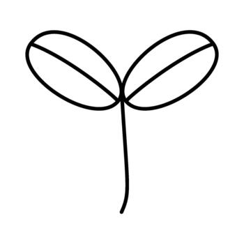 Simple line drawing of two nascent leaves emerging from a stem, symbolizing growth and new beginnings vector