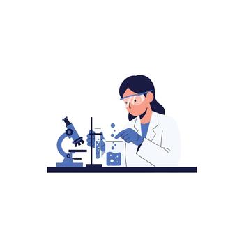 A scientist in a lab conducting an experiment with a microscope and beakers vector