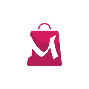 A pink shopping bag with a white m shape on it against a white background in a graphic design image vector