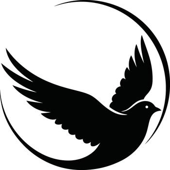 Silhouette of a dove in flight within a crescent moon vector