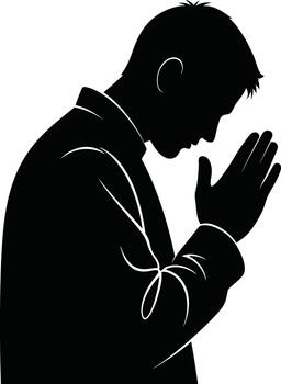 Silhouette of a man praying with hands clasped in devotion vector