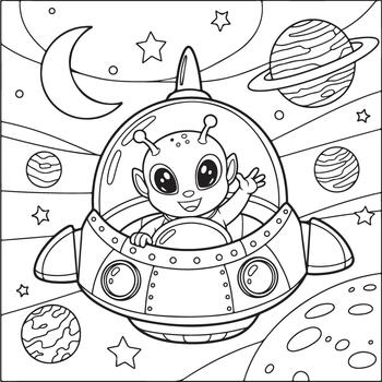 linda extraterrestre ondulación desde un astronave en exterior espacio colorante página vector